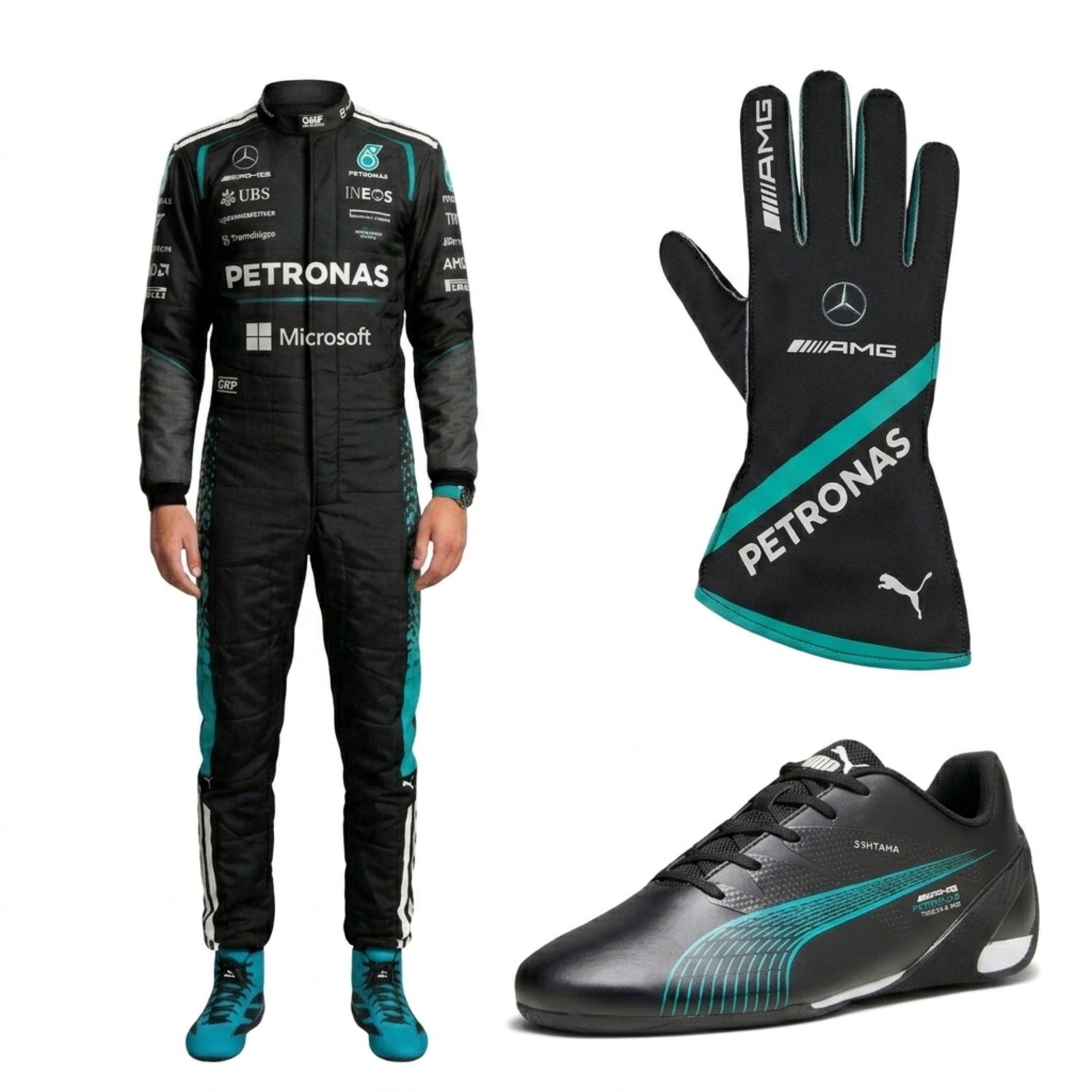 Petronas Go Kart Racing Suit Complete Kit Digital Printed Level 2 Kart Suit Shoes & Gloves