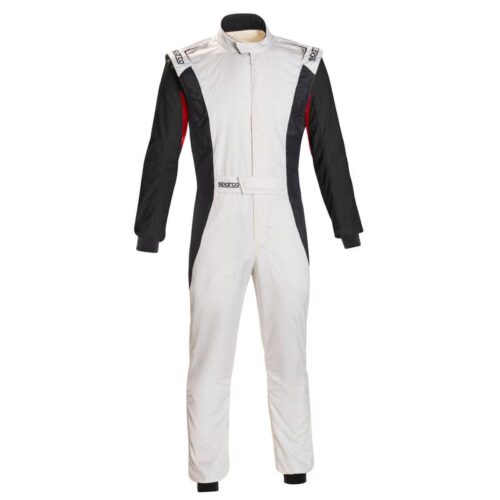 Sparco Competition white and black go kart racing suit with red side piping
