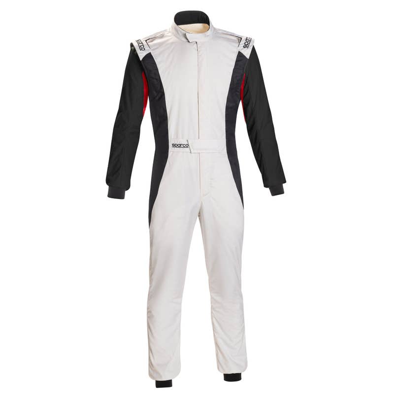 Sparco Competition white and black go kart racing suit with red side piping