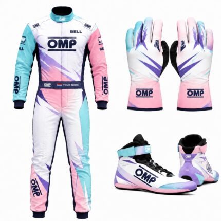 OMP Go Kart Racing Suit Complete Kit Digital Printed Level 2 Kart Suit Shoes & Gloves