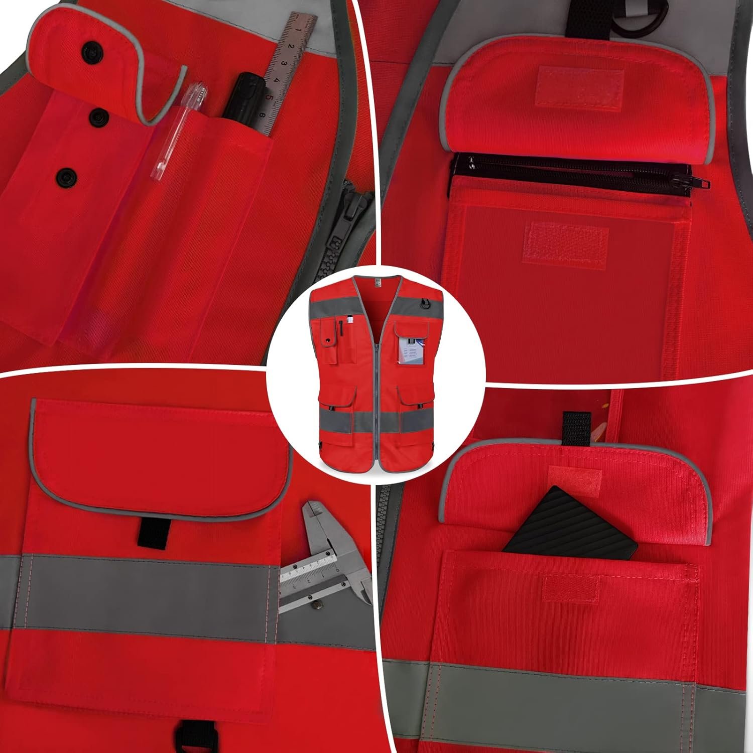 high visibility multi pocket safety vest multipack