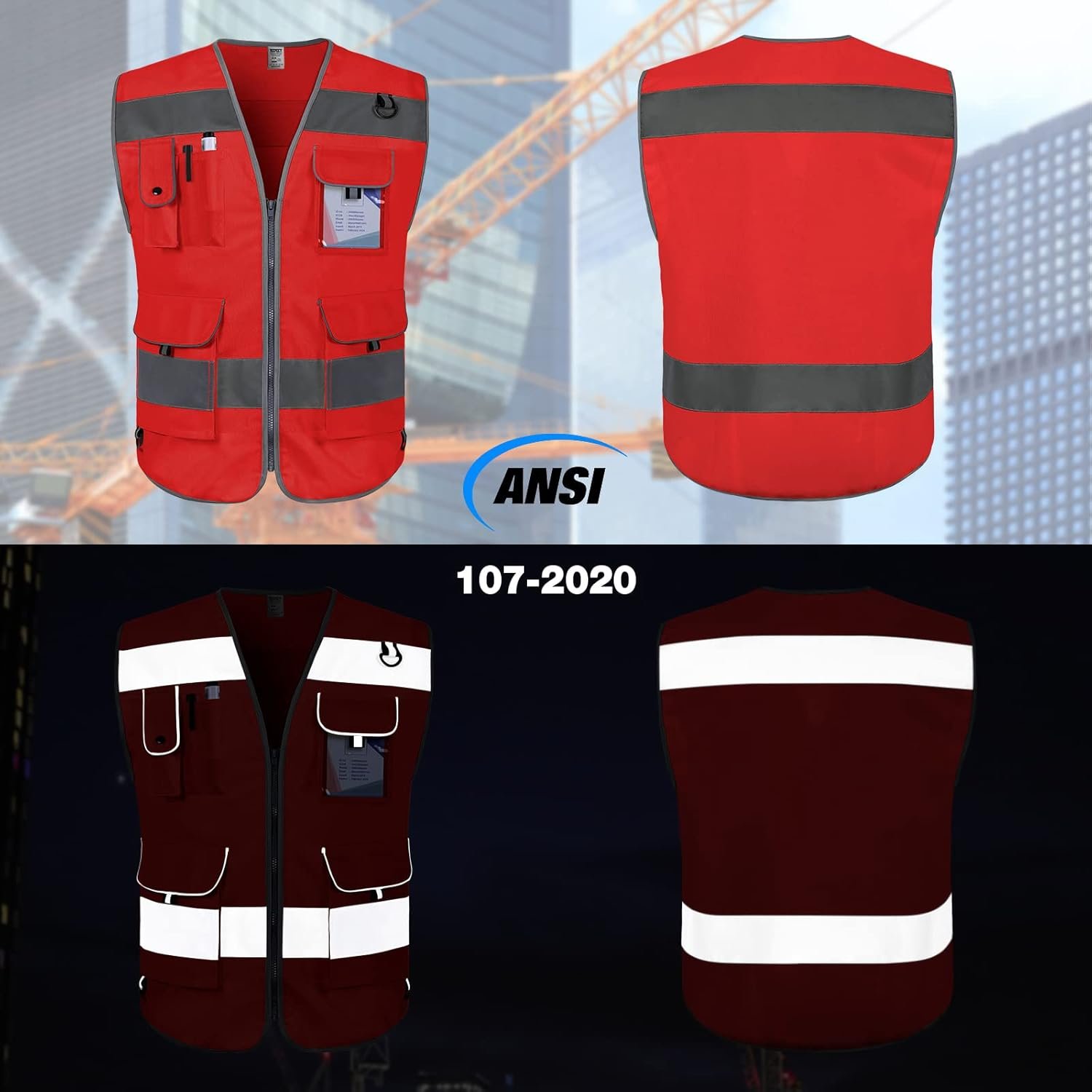 high visibility multi pocket safety vest multipack