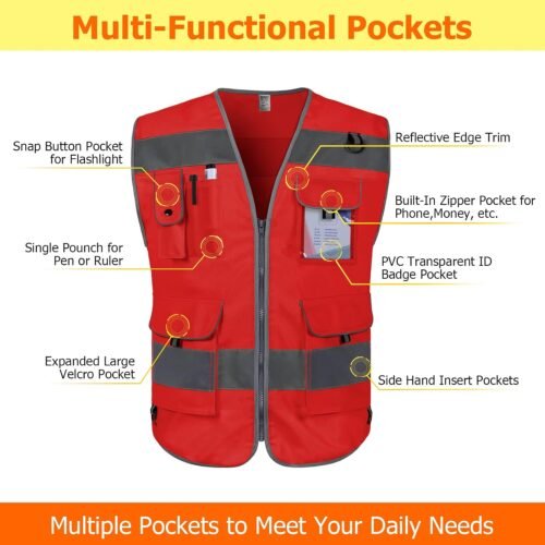 high visibility multi pocket safety vest multipack