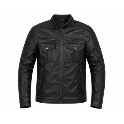Premium Distressed Genuine Leather Motorcycle Jacket - Vintage Stand Collar Outerwear Coat