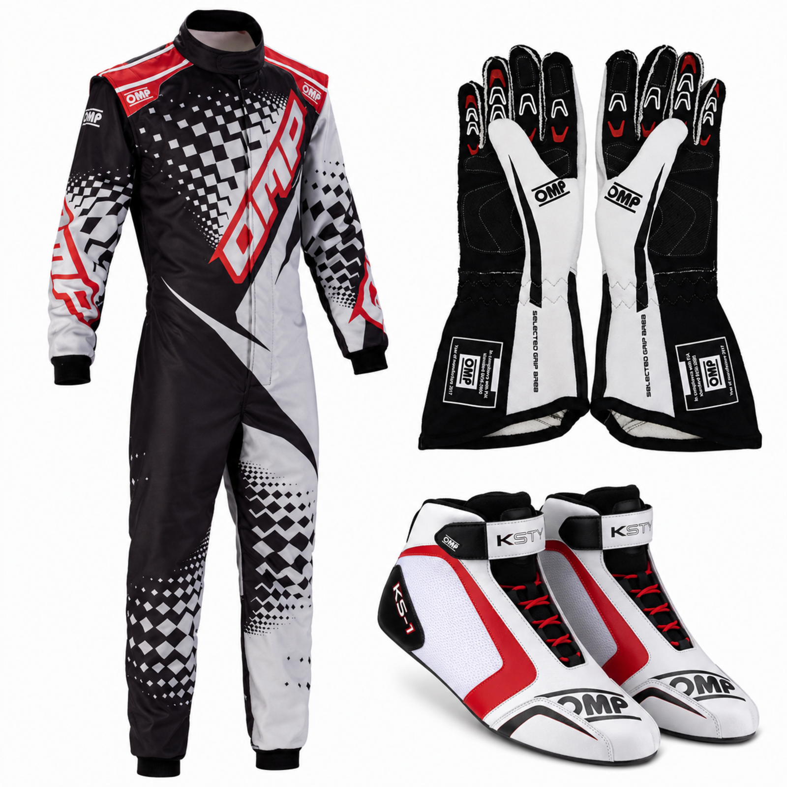 OMP Go Kart Racing Suit Complete Kit Digital Printed Level 2 Kart Suit Shoes & Gloves