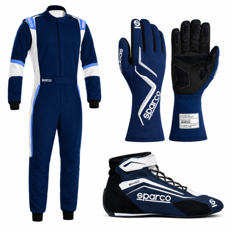 Sparco Sprint Racing Suit Kit with Skid Shoes & Land Gloves Package