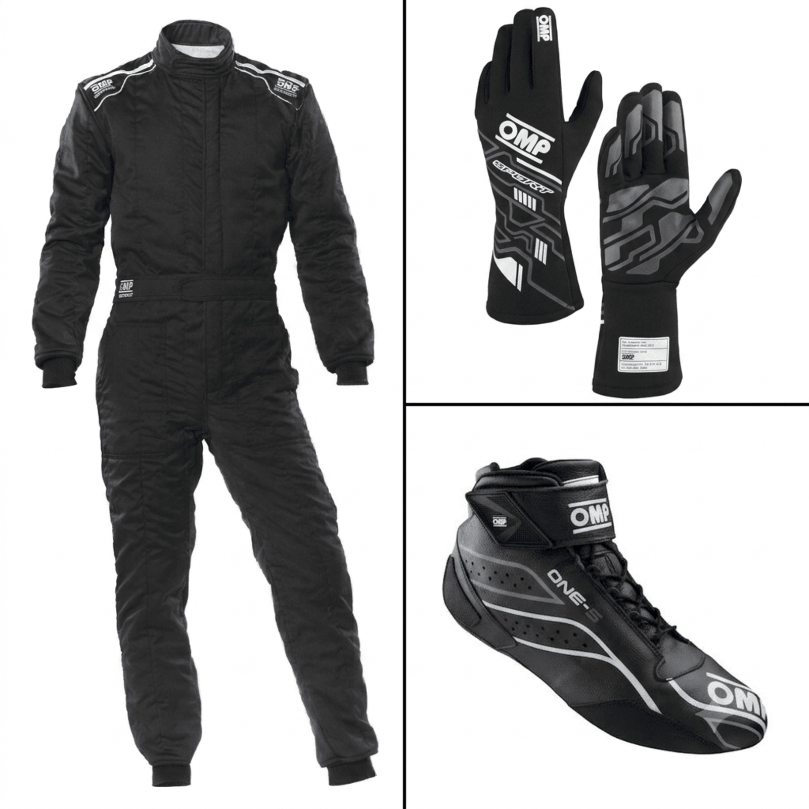 OMP Black Custom Go-Kart Racing Suit Kit | Track Gear Bundle