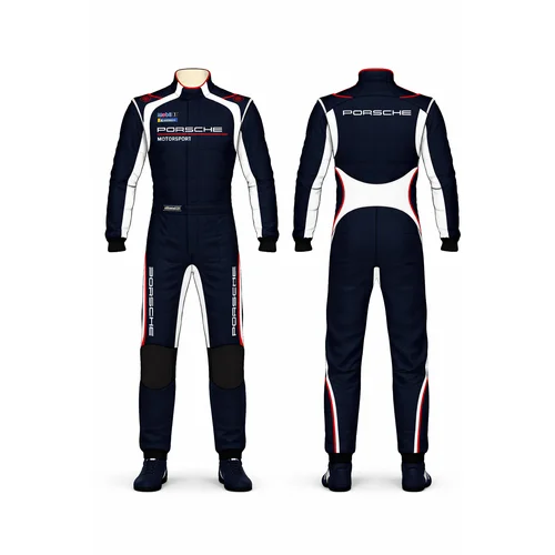 Alt Text: Premium black Porsche Motorsport racing kit by Stand 21 featuring a matching driving suit, professional racing gloves, and low-top racing shoes with red accent piping. Alt Text: Premium black Porsche Motorsport racing kit by Stand 21 featuring a matching driving suit, professional racing gloves, and low-top racing shoes with red accent piping.