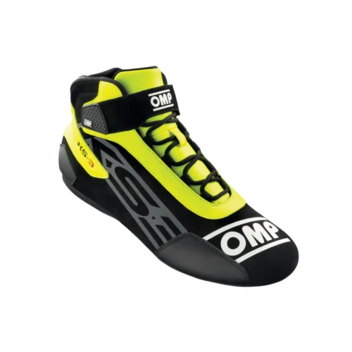 omp ks3 black fluo yellow high top karting shoes suede leather racing boots track day footwear car pedal grip sneakers
