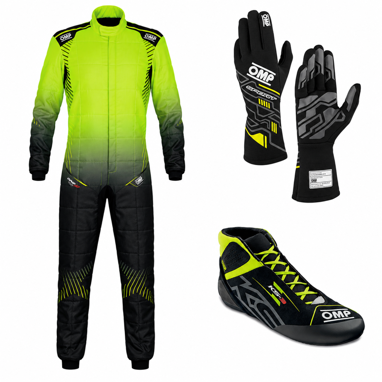 OMP Go Kart Racing Suit Complete Kit Digital Printed Level 2 Kart Suit Shoes & Gloves