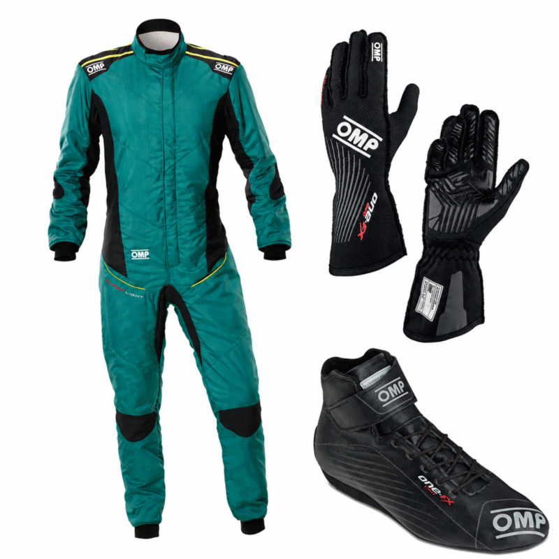 OMP One-FX Racing Suit Kit | Teal & Black Professional Gear Set