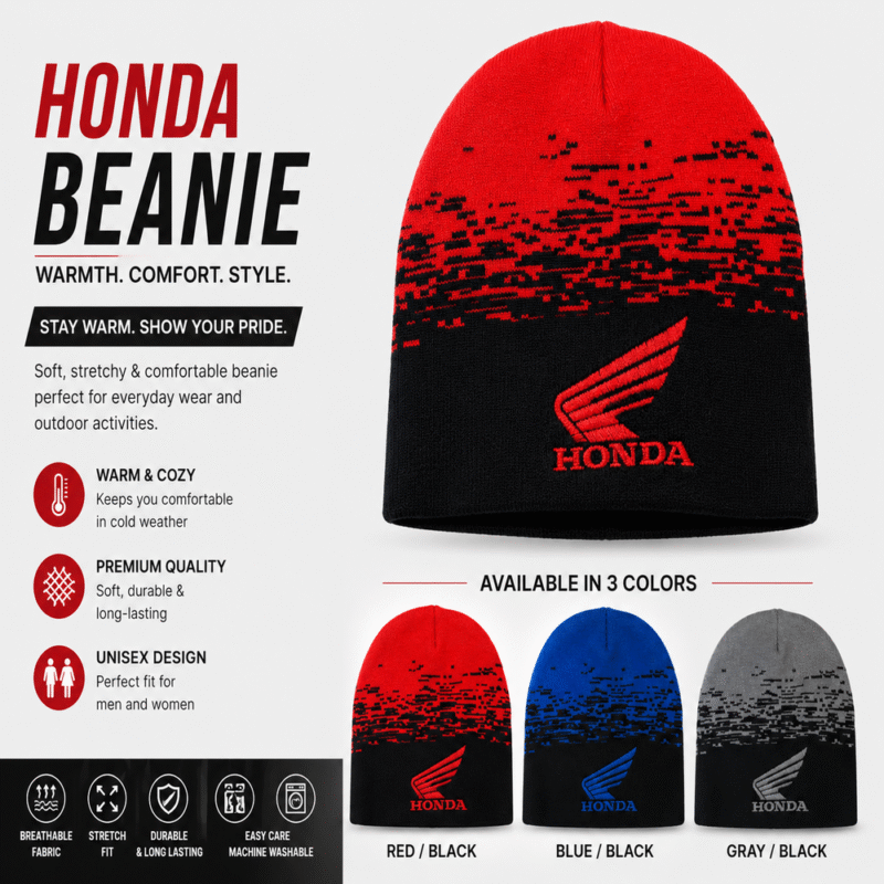 Honda Beanie Hat Unisex Winter Knit Cap Sportswear Red Black Multipack Honda Beanie Hat Unisex Winter Knit Cap Sportswear Red Black Multipack