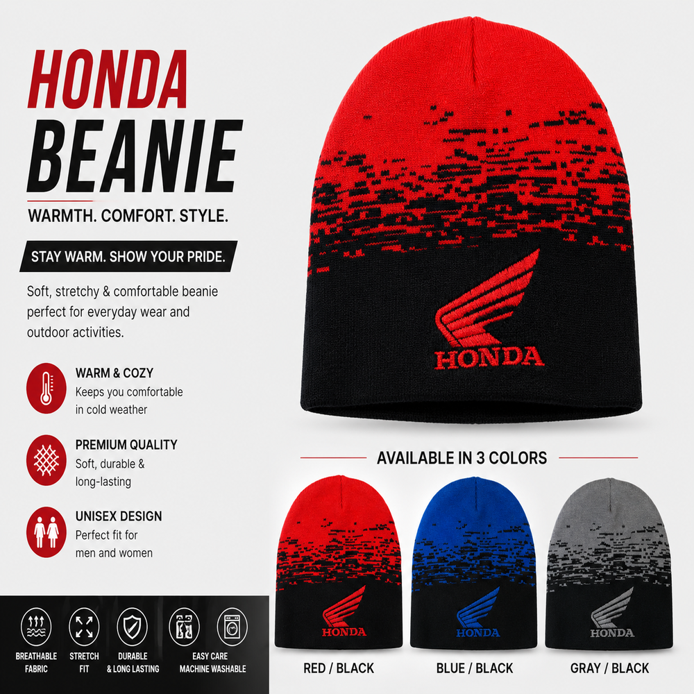 Honda Beanie Hat Unisex Winter Knit Cap Sportswear Red Black Multipack