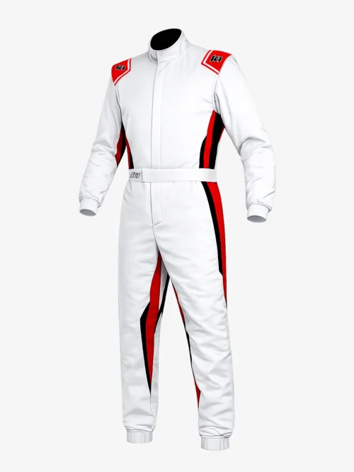K1 Race Gear Precision SFI Auto Racing Suit - White / Red / Black Dual-Layer Flame-Retardant Fire Suit