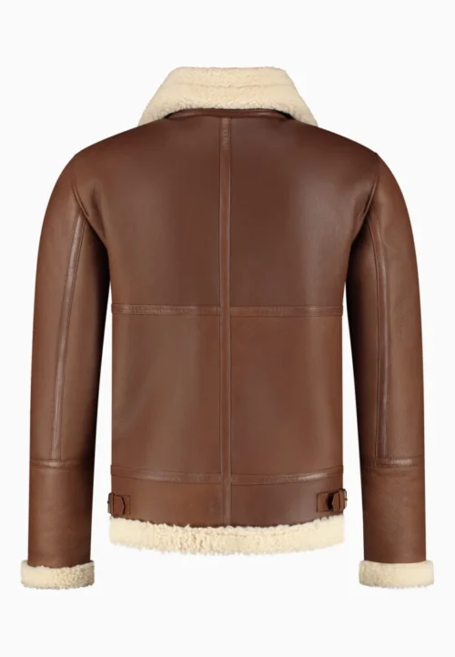 Kartwears Men's Brown Shearling Collar Leather Bomber Jacket – Zip Front & Buckle Collar