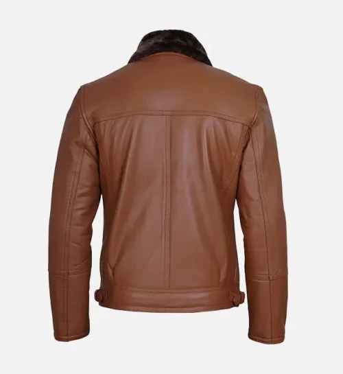 Kartwears Men's Cognac Leather Shearling Moto Jacket – Asymmetrical Zip & Lapel Collar
