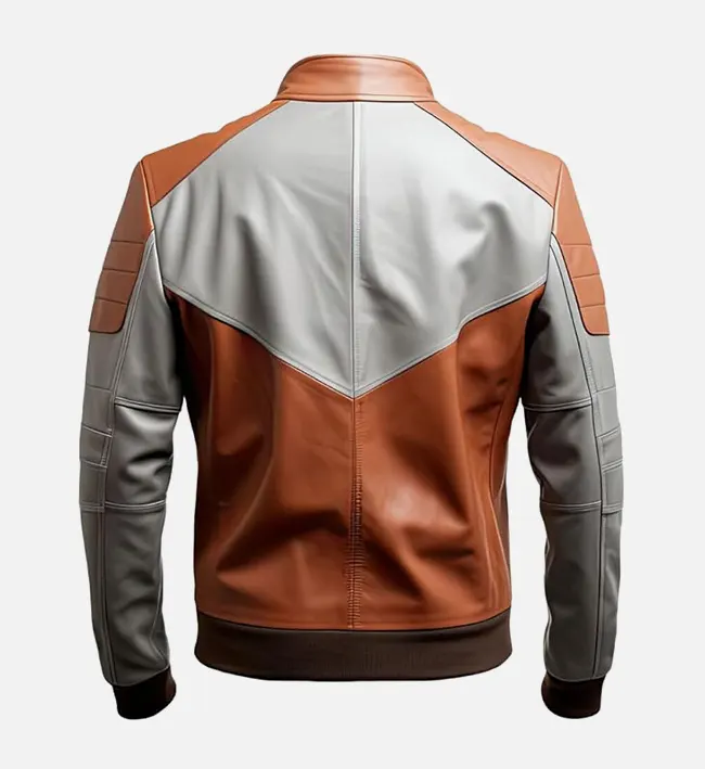 Kartwears Men's Rust Ash Grey Motorcycle Leather Jacket – Stand-Up Collar & Rib-Knitted Cuffs