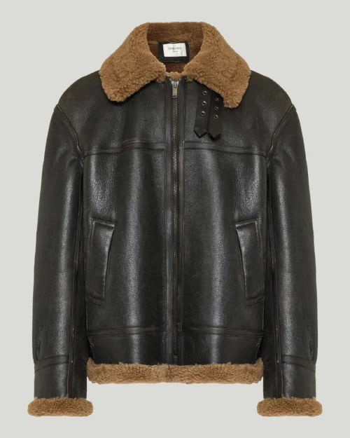 Kartwears Men's Vintage Distressed Shearling Leather Bomber Jacket – Zip Front