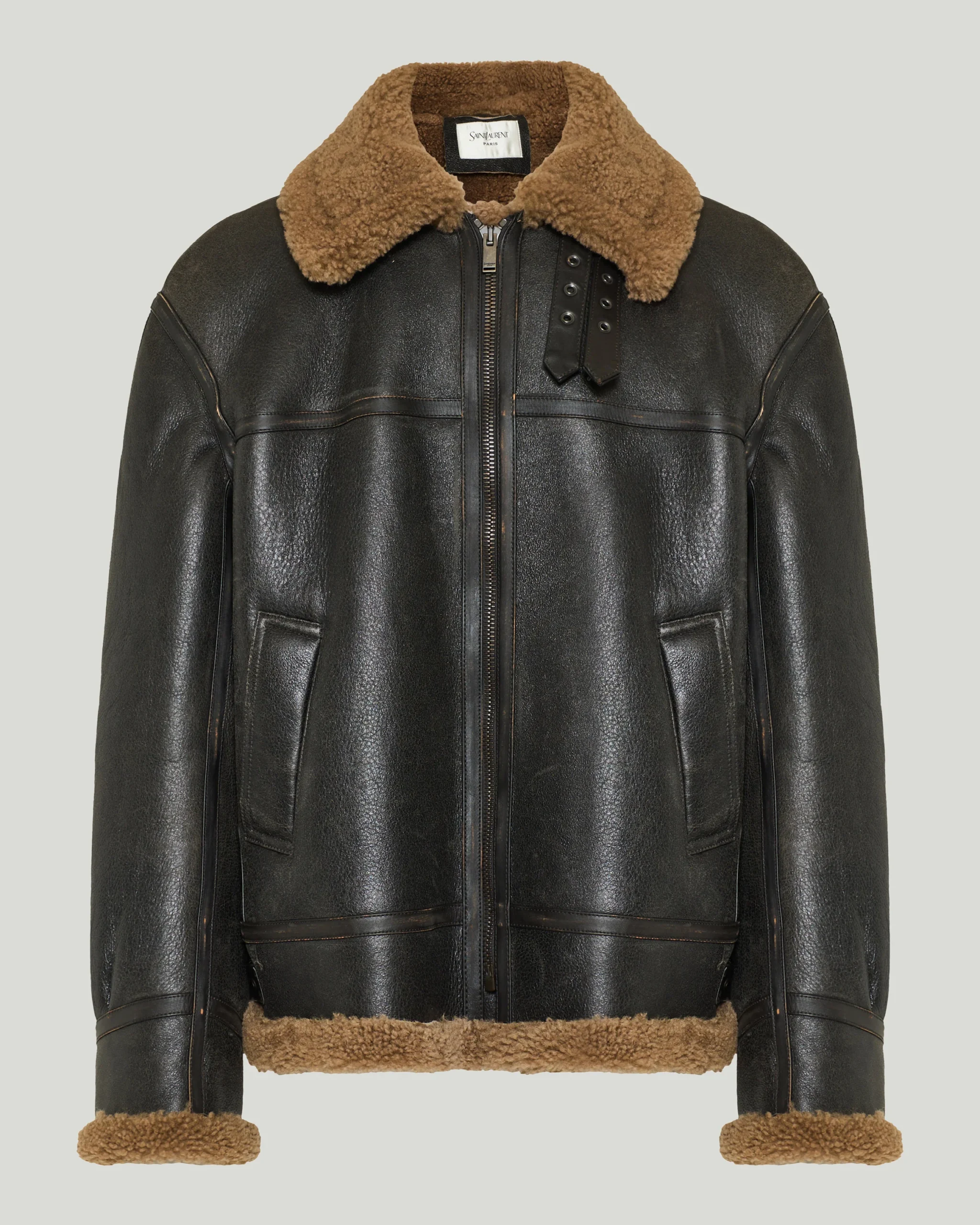 Kartwears Men's Vintage Distressed Shearling Leather Bomber Jacket – Zip Front