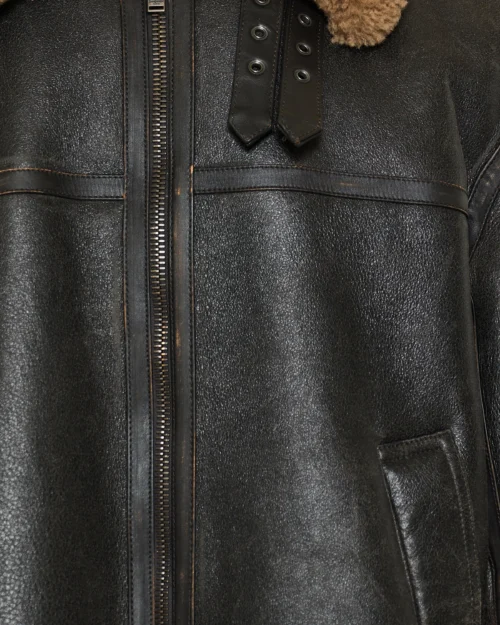 Kartwears Men's Vintage Distressed Shearling Leather Bomber Jacket – Zip Front