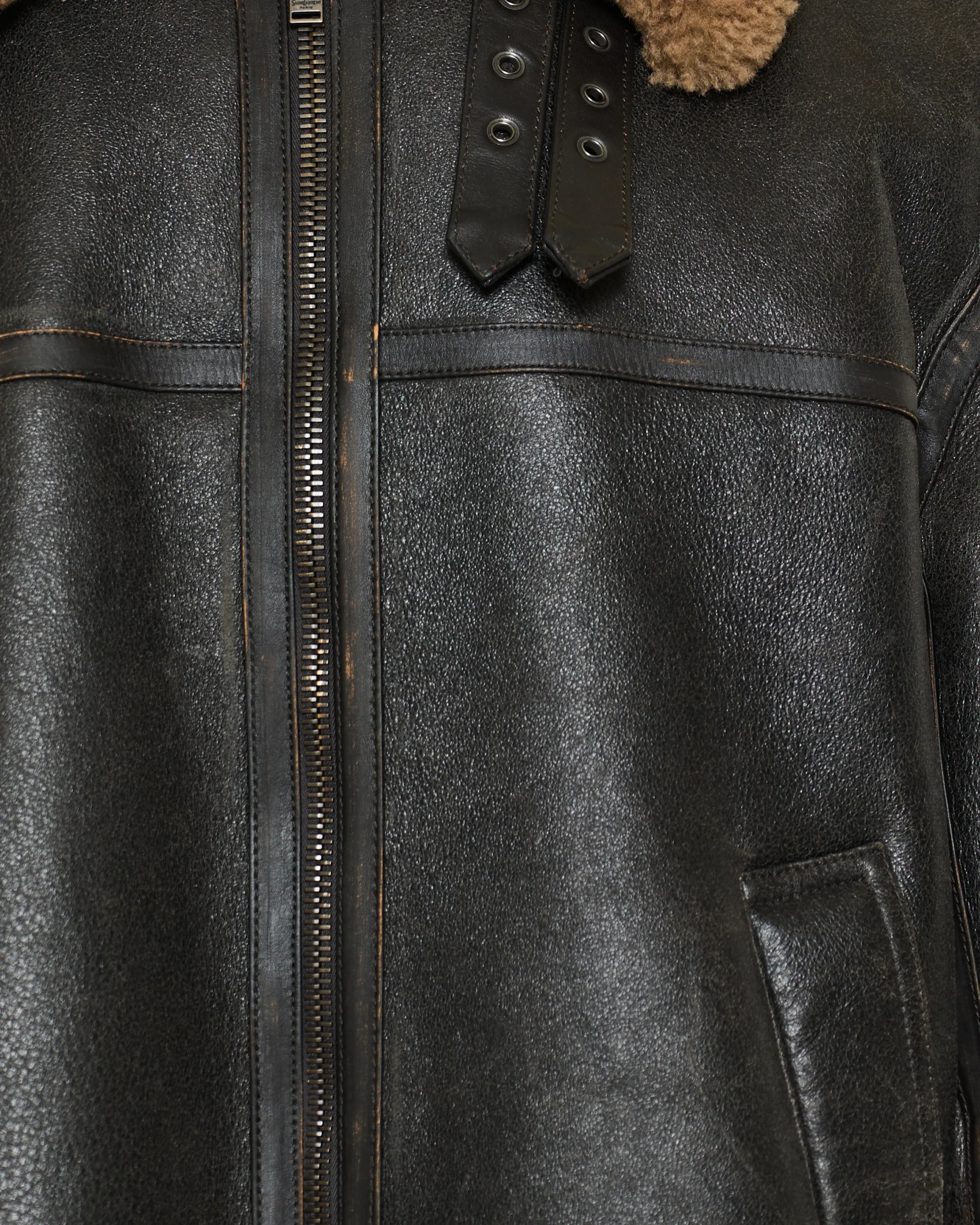 Kartwears Men's Vintage Distressed Shearling Leather Bomber Jacket – Zip Front