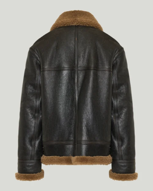 Kartwears Men's Vintage Distressed Shearling Leather Bomber Jacket – Zip Front