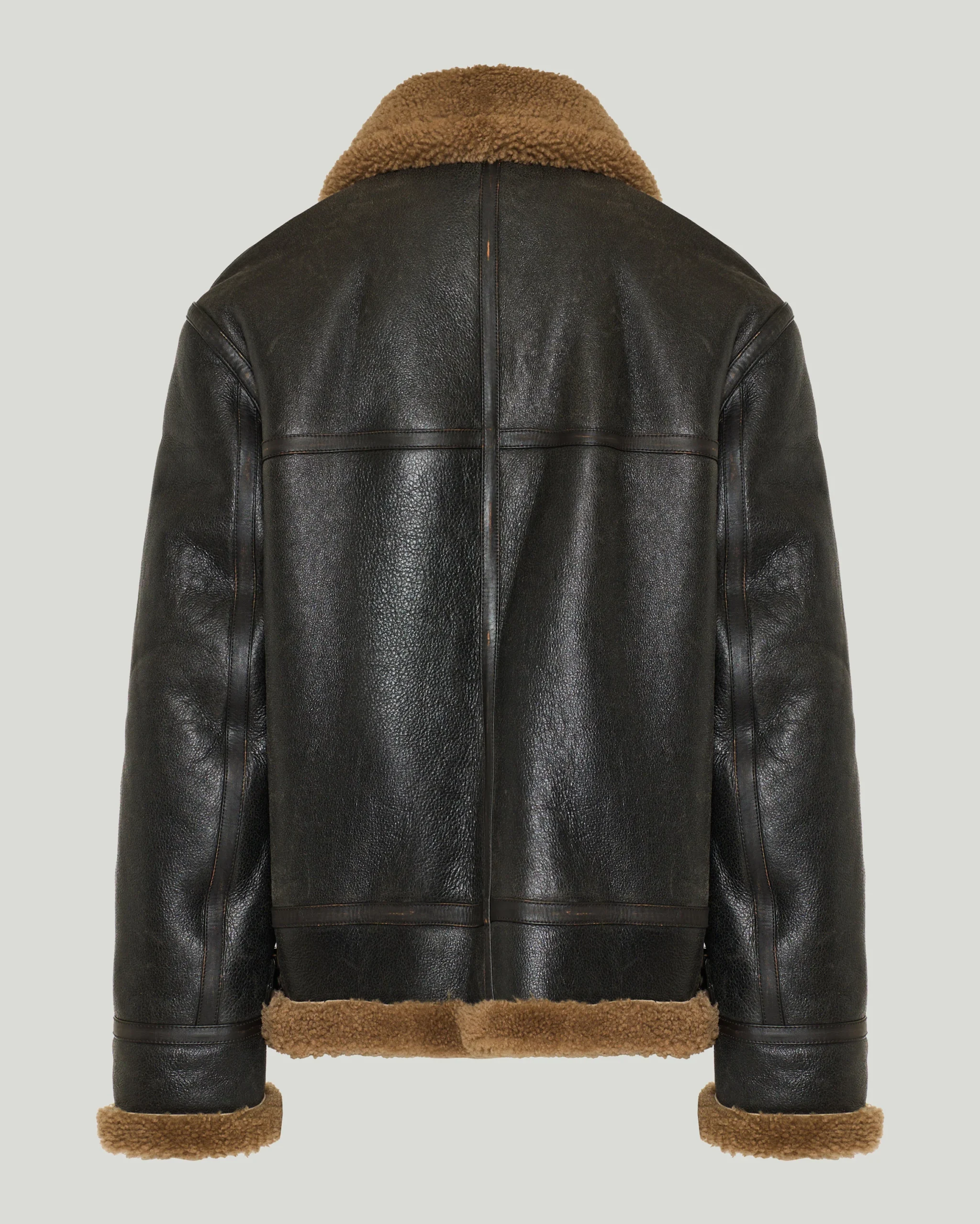 Kartwears Men's Vintage Distressed Shearling Leather Bomber Jacket – Zip Front