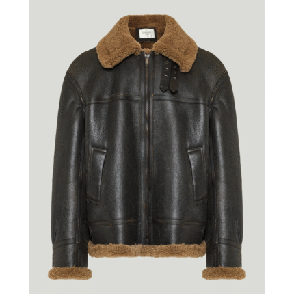 Kartwears Men's Vintage Distressed Shearling Leather Bomber Jacket – Zip Front