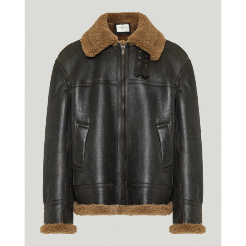 Kartwears Men's Vintage Distressed Shearling Leather Bomber Jacket – Zip Front