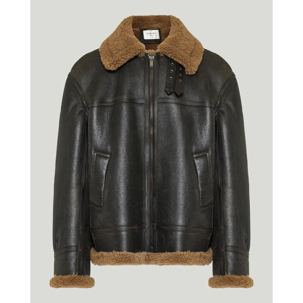 Kartwears Men's Vintage Distressed Shearling Leather Bomber Jacket – Zip Front