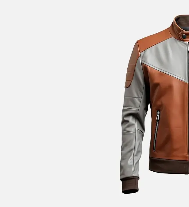 Kartwears Men's Rust Ash Grey Motorcycle Leather Jacket – Stand-Up Collar & Rib-Knitted Cuffs