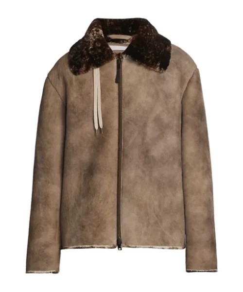 Kartwears Men's Antique Brown Suede Shearling Leather Jacket – Zip Front