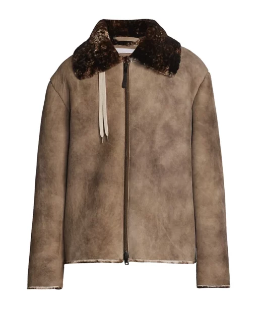Kartwears Men's Antique Brown Suede Shearling Leather Jacket – Zip Front