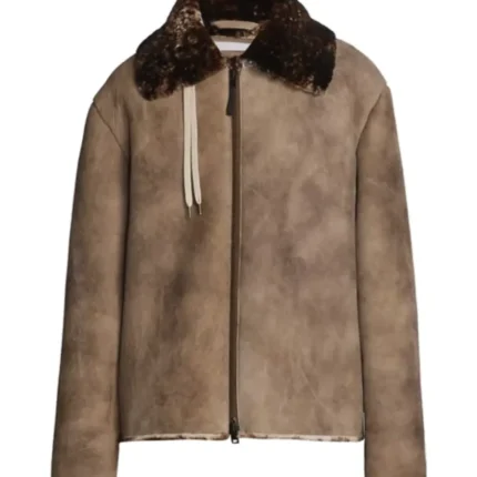 Kartwears Men's Antique Brown Suede Shearling Leather Jacket – Zip Front