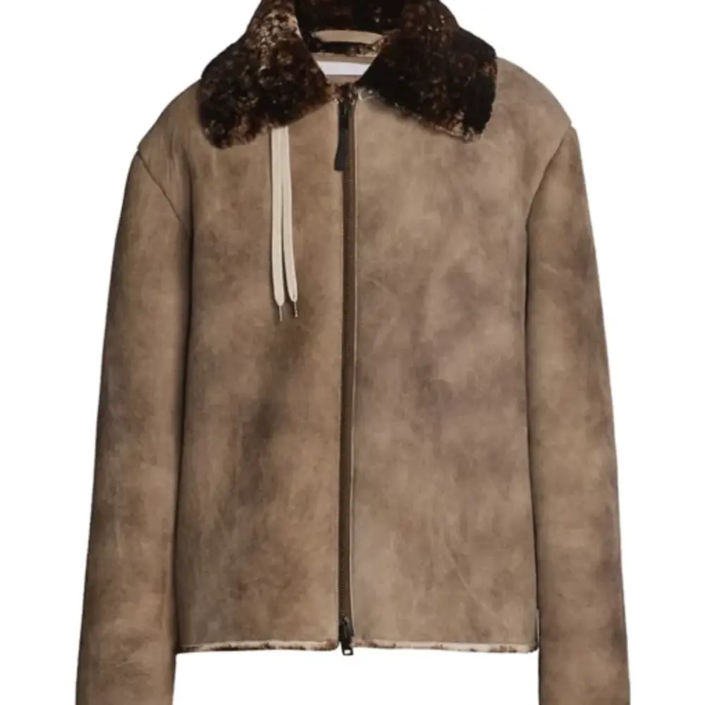 Kartwears Men's Antique Brown Suede Shearling Leather Jacket – Zip Front