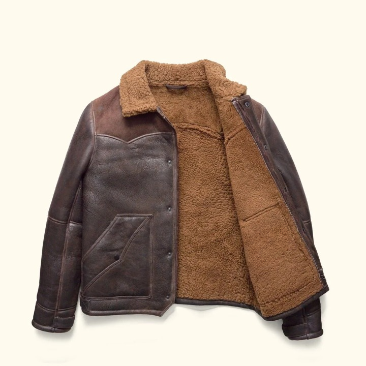 Kartwears Men's Genuine Grain Leather Shearling Bomber Jacket – YKK Zip & Snap Placket - Image 3