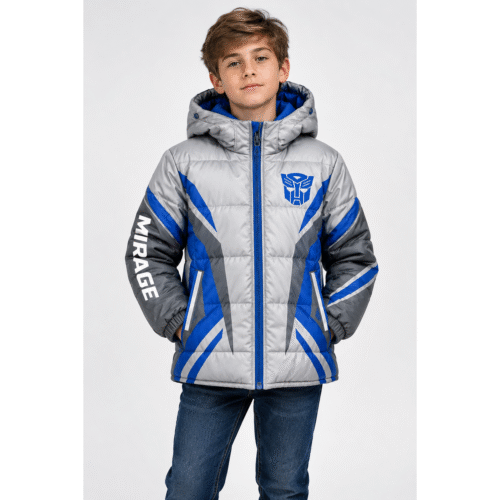 Transformers Mirage Winter Puffer Jacket – Kids Digital Print Autobot Coat - Thumbnail Image 1