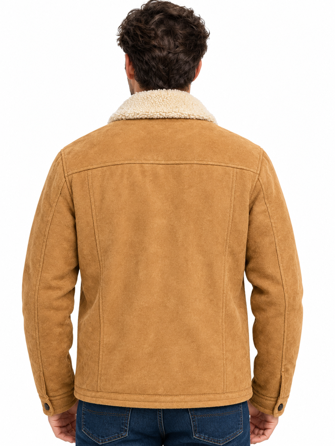 Kartwears Men's Camel Sherpa Suede Jacket – Shearling Collar & Button Front