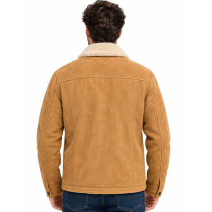 Kartwears Men's Camel Sherpa Suede Jacket – Shearling Collar & Button Front