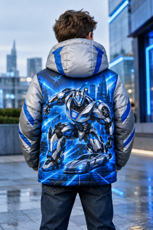 Transformers Mirage Winter Puffer Jacket – Kids Digital Print Autobot Coat - Thumbnail Image 3