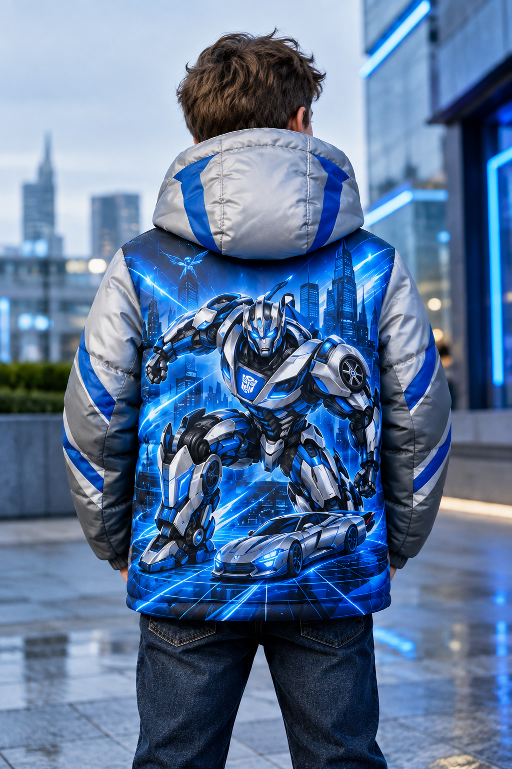 Transformers Mirage Winter Puffer Jacket – Kids Digital Print Autobot Coat - Image 3