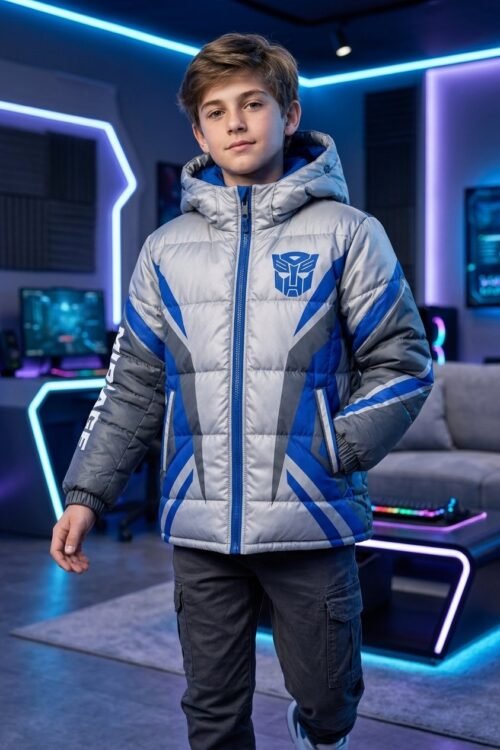 Transformers Mirage Winter Puffer Jacket – Kids Digital Print Autobot Coat - Thumbnail Image 4