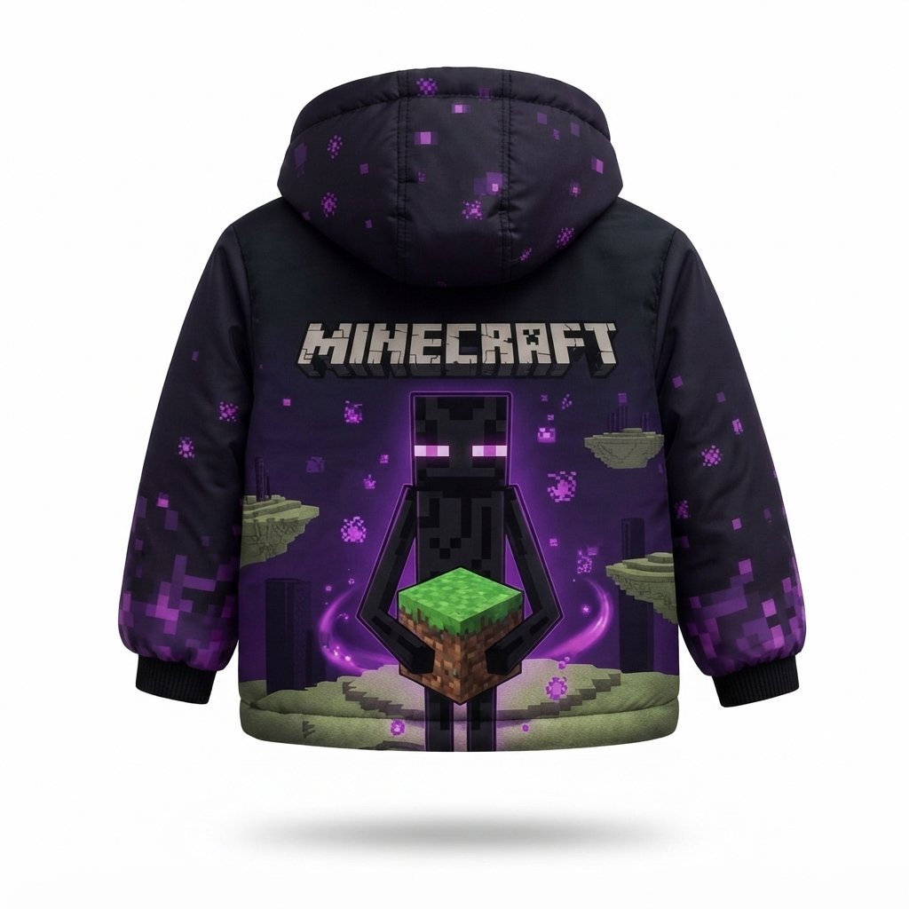 Kids Minecraft Enderman Puffer Jacket Size 3-13 Years | Gaming Outerwear