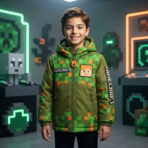 Minecraft Alex Winter Puffer Jacket – Kids Digital Print Coat - Thumbnail Image 2