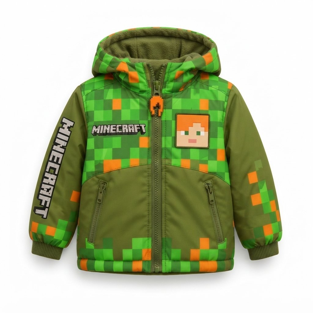 Minecraft Alex Winter Puffer Jacket – Kids Digital Print Coat - Image 1