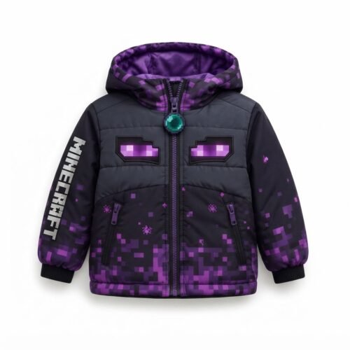 Kids Minecraft Enderman Puffer Jacket Size 3-13 Years | Gaming Outerwear