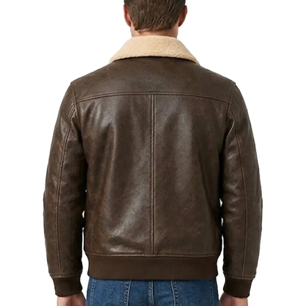 Kartwears Men's Dark Brown Genuine Leather Bomber Jacket – Shearling Collar & Ribbed Cuffs