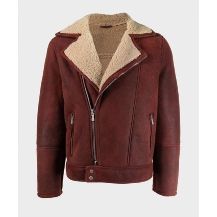 Kartwears Men's Burgundy Sheepskin Leather Shearling Jacket – Asymmetrical Zip