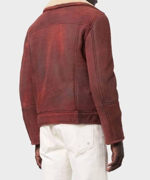 Kartwears Men's Burgundy Sheepskin Leather Shearling Jacket – Asymmetrical Zip
