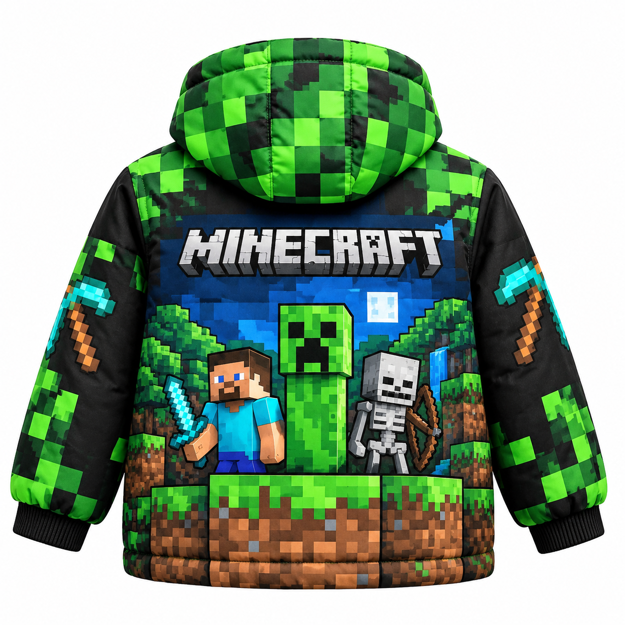 Minecraft Creeper Pixel Camo Winter Jacket – Kids Digital Print Puffer Coat - Image 3